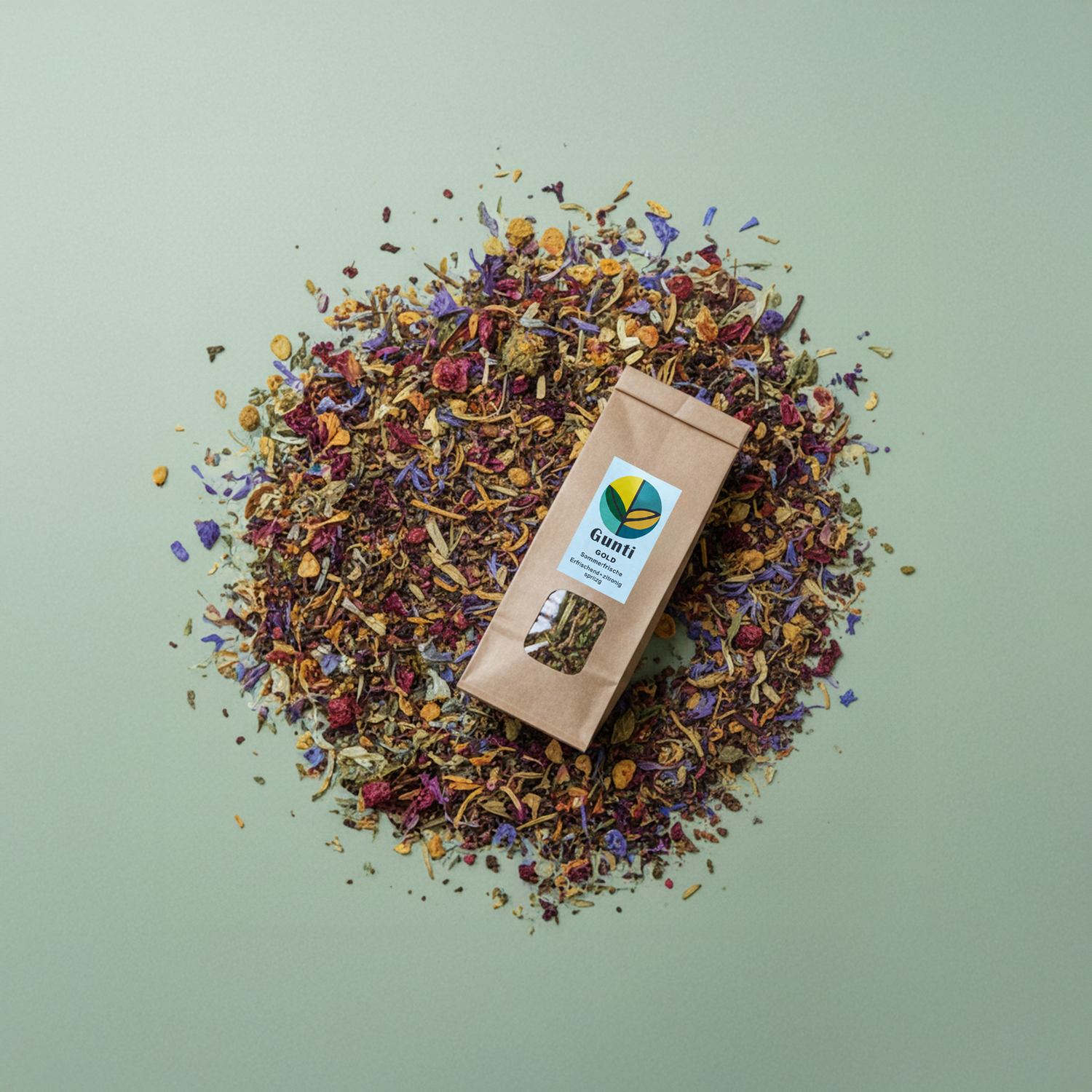 Sommerfrische Teepackung auf Blütenbad GuntiGold
